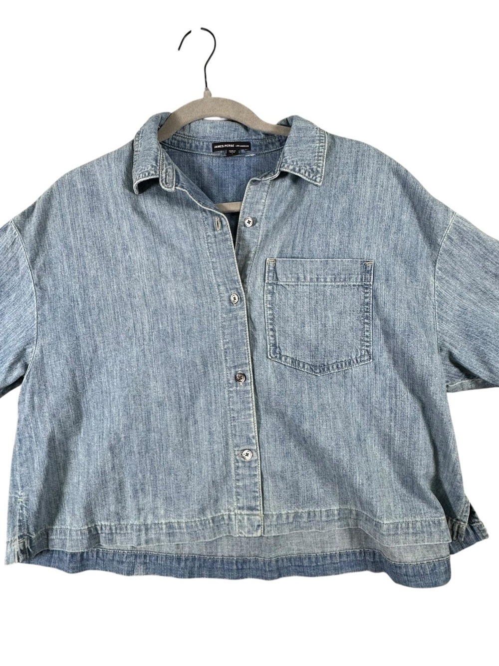 James Perse Light Blue Cropped Denim Button-Up Shirt